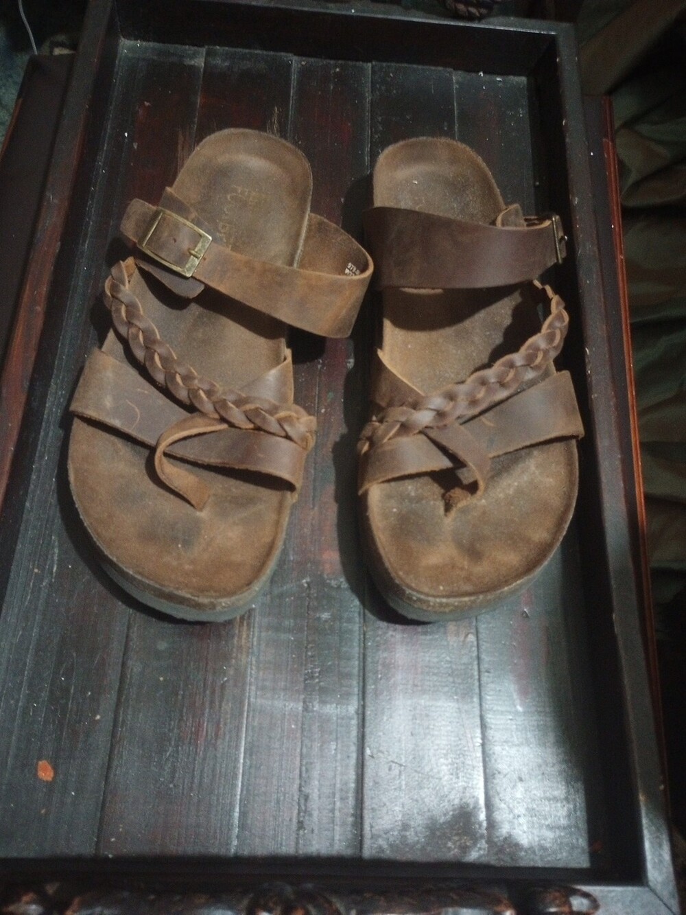 White Mountain Footbeds Women’s Hayleigh Sandals Slides Brown Leather SZ 9M